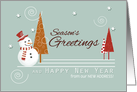 New Address Custom Red Hat Snowman Season’s Greetings Trees card