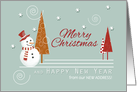 New Address Custom Red Hat Snowman Merry Christmas Trees card