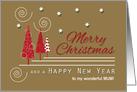 Mum Red Trees Custom Merry Christmas Swirls and Snowflakes card