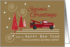 Automotive Tow Truck Business Custom Season’s Greetings Red Trees card