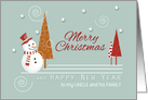 Uncle and Family Snowman Pattern Trees Custom Merry Christmas card