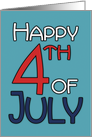 Happy 4th of July Simple Modern Word Art on Blue Background card