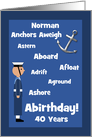 Norman 40th Birthday British Navy Nautical Word Humour Custom card