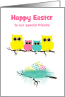 Easter Owl card with Cute Owl Family and Colorful Easter Eggs card