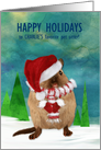 Pet Sitter Happy Holidays Gerbil in Santa Hat Scarf and Mitten Custom card