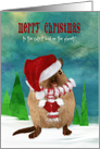 Kids Custom Merry Christmas Gerbil in Santa Hat Scarf and Mittens card