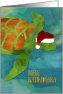 Hawaiian Mele Kalikimaka Ocean Turtle in Santa Hat card