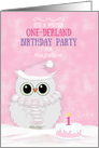 Winter Onederland First Birthday Pink Custom Name Owl and Cake card