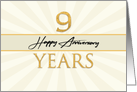 Employee 9th Anniversary Faux Gold on Cream Sunburst Background card