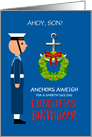 Custom Christmas Birthday British Navy Nautical Anchor and Wreath Son card
