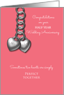 Half Year Wedding Anniversary Silver Effect Mr and Mrs Hearts Custom card