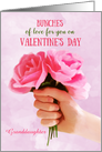 Grandaughter Valentine’s Day Custom Bunches of Love Holding Pink Roses card