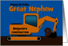 Great Nephew 9th Birthday Add Name Yellow Excavator card