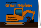 Great Nephew 3rd Birthday Add Name Yellow Excavator card