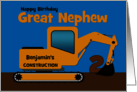 Great Nephew 2nd Birthday Add Name Yellow Excavator card