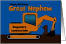 Great Nephew 1st Birthday Add Name Yellow Excavator card