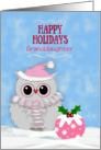 Christmas Granddaughter Snowy Owl and Festive Pudding Holidays Pink card