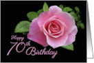 70th Birthday Beautiful Classic Pink Rose and Green Leaves card