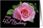 42nd Birthday Beautiful Pink Rose on Black Background card