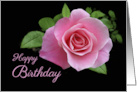Happy Birthday Beautiful Pink Rose on Black Background card