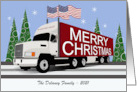 Patriotic Christmas Custom Name Semi Truck American Flag God Trust card