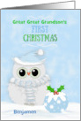 Great Great Grandson Custom Name First Christmas Snowy Owl Pudding card