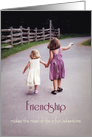 Friendship Nostalgic Girls Holding Hands on Rural Road of Life card