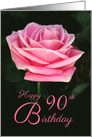 Beautiful 90th Birthday Pink Rose Customizable Age card