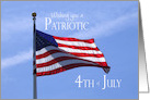Patriotic 4th July American Flag waving on flag pole against blue sky card
