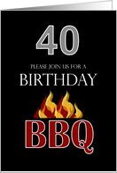 40th Birthday BBQ Invitation Gray Numbers and Burgundy Flames card