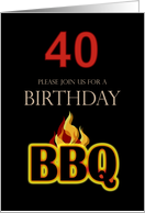 40th Birthday BBQ Invitation Flaming Coals card