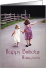 Birthday for Walking Buddy girls holding hands on road card