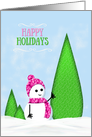 Happy Holidays Christmas with Snowgirl in Pink Scarf and Hat card