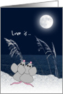 Romantic card with Two Cute Mice on Sand Dunes in the Moonlight card
