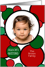 Season’s Greetings Red and Green Circles Modern Graphic Photo card