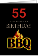 55th Birthday BBQ invitation Black graphic with Flames card
