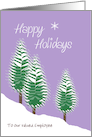 Happy Holidays Employee Custom Text Evergreen Trees in Snow Lavender card