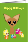 Happy Holidays Tan Cartoon Chihuahua and Presents Humor Custom Text card