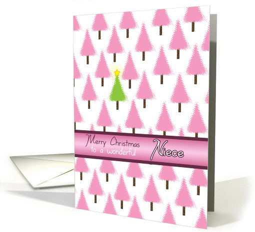 Niece Merry Christmas Pink Trees and Green Tree with Star card