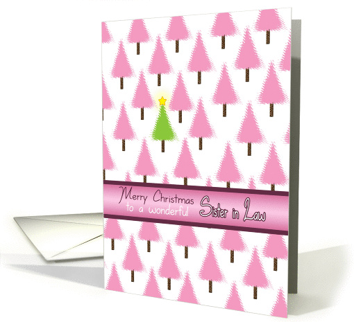 Sister in Law Merry Christmas Pink Trees and Green Tree with Star card