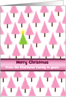 Christmas Custom Text from our Family to Yours Pink Trees design card
