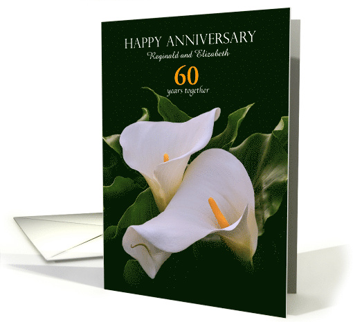 Wedding Anniversary Custom Year and Names White Calla Lilies 60th card