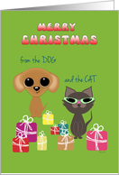 Merry Christmas from Dog and Cat Cute Pets with Presents card