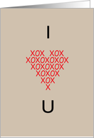 Valentine’s Day Simple SMS I ’heart’ U red XO’S card