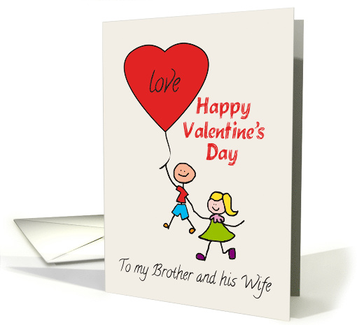 Valentine's Day Brother and Wife Stick Figure Boy and Girl card