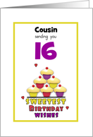 Cousin Sweet Sixteen Birthday Colorful Cupcakes Tier Customizable card