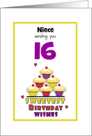 Niece Sweet Sixteen Birthday Colorful Cupcakes Tier Customizable card