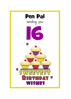 Pen Pal Sweet Sixteen Birthday Colorful Cupcakes Customizable