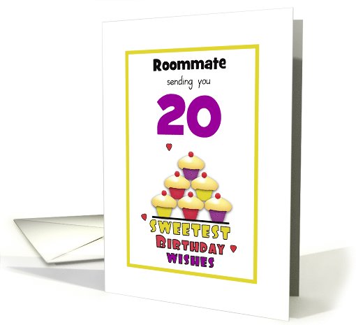 Roommate 20th Birthday Colorful Cupcakes Tier Customizable Age card