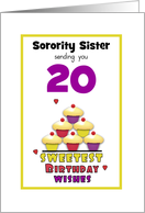 Sorority Sister 20th Birthday Colorful Cupcakes Tier Customizable Age card